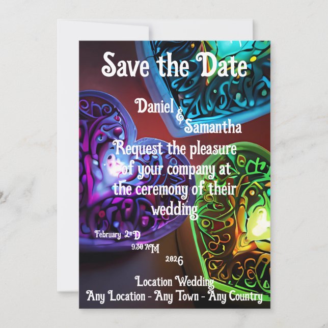 Convite Casamento de Luzes de Velas de Cor Coração (Frente)