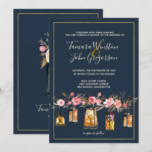 Convite Casamento de Luzes Douradas de Coral Marinho Elega