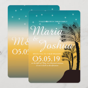 Convite Casamento de Luzes Estreladas Palmeiras de Praia T