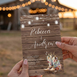 Convite Casamento de Luzes Florais De Cowboy Bowboy Rustic