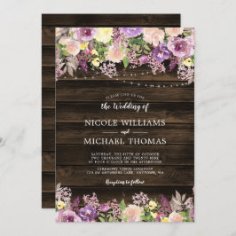 Convite Casamento de Luzes Florais Roxas Rústicas