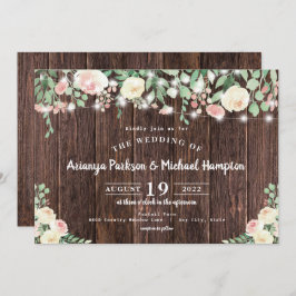 Convite Casamento de Luzes Florais Rustic Wood Blush