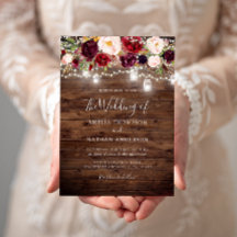 Casamento de Luzes Florais Rustic Wood Burgundy
