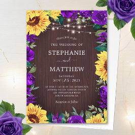 Convite Casamento de Luzes Florais Rústicas de Girassol Ro