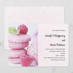 Convite Casamento de Macarons Cor-de-Rosa e Frambosas Verm