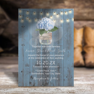 Convite Casamento de Madeira Azul-Barn-Azul-Hydrangea Jar 