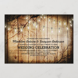 Convite Casamento de madeira com luzes de cordas