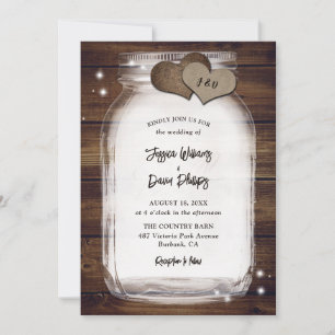 Convite Casamento de Madeira de Celeiro Corações de Sarja