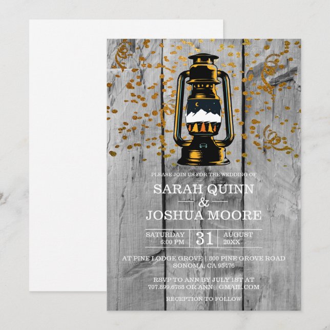 Convite Casamento de Madeira de Celeiro Rústico Envelhecid (Frente/Verso)