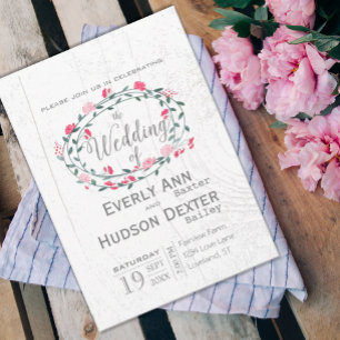 Convite Casamento de madeira de Garland Barn, Rosa-Rosa, d