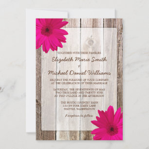 Convite Casamento de madeira de margarida rustica rosa