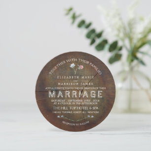 Convite Casamento de Madeira de Oak de Wildflower