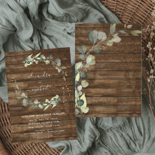 Convite Casamento de madeira do País Russo Eucalyptus Gree