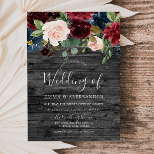 Convite Casamento de madeira do vinho tinto de Borgonha do