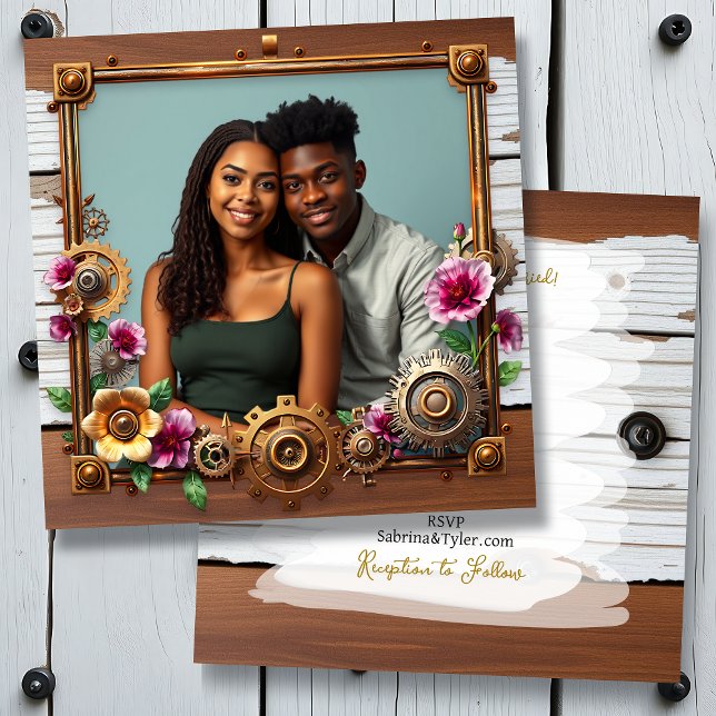 Convite Casamento de madeira e metal com vaso (Criador carregado)