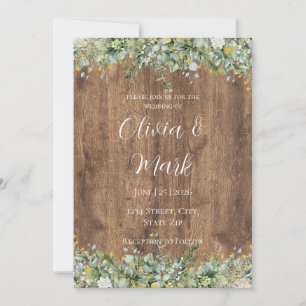 Convite Casamento de Madeira Floral Branco e Eucalipto em