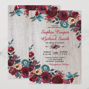 Convite Casamento de Madeira Floral de Marinho Botânica Mo