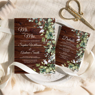 Convite Casamento de Madeira Floral Russa Elegante Greener