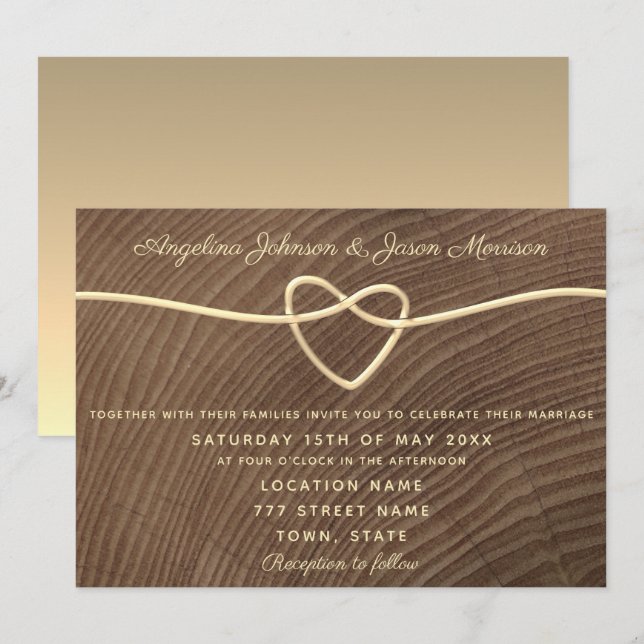 Convite Casamento de Madeira Romântico (Frente/Verso)