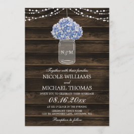 Convite Casamento de Madeira Rustic Hydrangea Mason Jar Ba