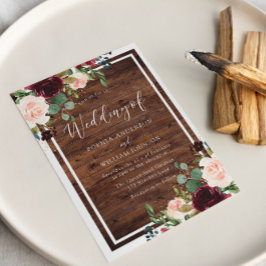 Convite Casamento de Madeira Rústica com Flores Vermelhas 