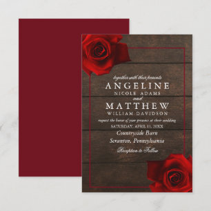 Convite Casamento de madeira rustica com Rosa vermelha de