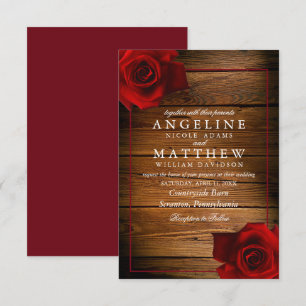 Convite Casamento de madeira rustica com Rosa vermelha de