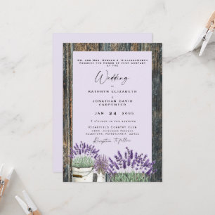 Convite Casamento de Madeira Rústica Lavanda Pálida