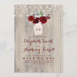 Convite Casamento de Madeira Rustica Mason Jar Flowers