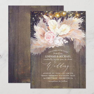 Convite Casamento de Madeira Rústica Rústica Pampas Flor