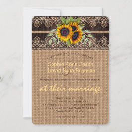 Convite Casamento de Madeira Rústico Girassóis Lace Burlap