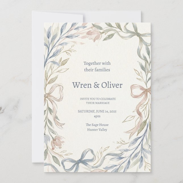 Convite Casamento de Magnólia Azul Verde (Frente)