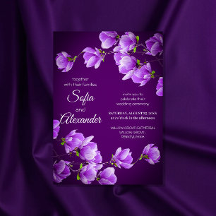 Convite Casamento de Magnólia Floral Roxa Elegante