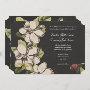 Convite Casamento de Magnolia Negra-Preta-Floral Elegante