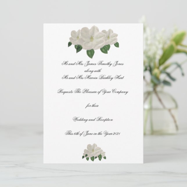 Convite Casamento de Magnólia Pintada à Mão Magnólias (Em pé/Frente)