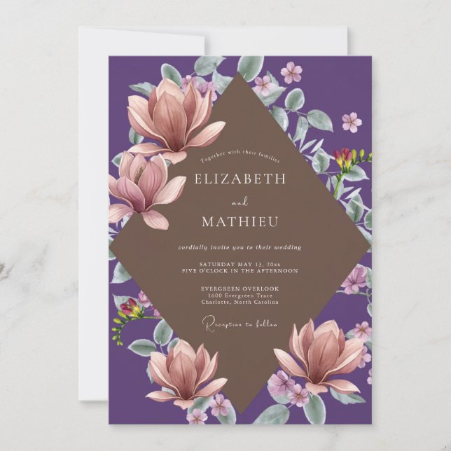 Convite Casamento de Magnólia Roxa Malva (Frente)