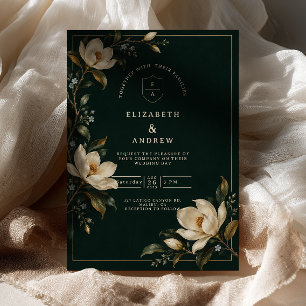 Convite Casamento de Magnólia Verde Escuro