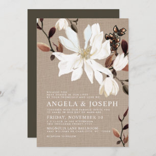 Convite Casamento de Magnolias Blooming Burlap