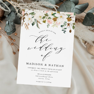 Convite Casamento de Magnólias Brancas Elegantes e Florais