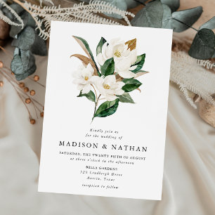 Convite Casamento de Magnólias Brancas Elegantes e Verdura