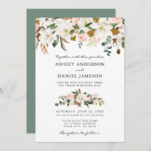 Casamento de Magnolias Rosas de Watercolor Sage Gr