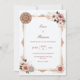 Convite Casamento de Mandala Floral com Moldura em Rose Go
