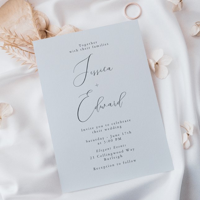 Convite Casamento de Manuscrito Azul Elegante (Criador carregado)