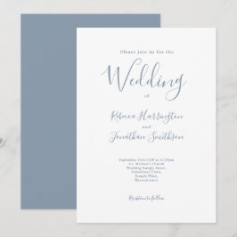 Convite Casamento de Manuscrito Azul Mínimo Dusty