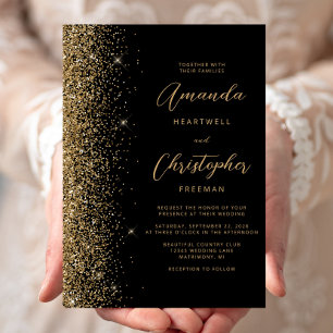 Convite Casamento de Manuscrito com Falhas Douradas e Negr