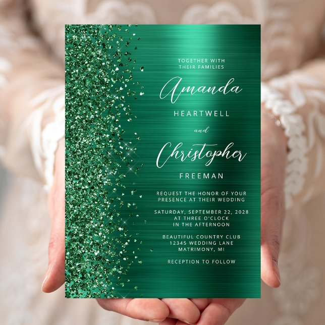 Convite Casamento de Manuscrito de Emerald Green com metal (Criador carregado)