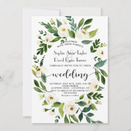 Convite Casamento de Manuscrito Floral Branco de Watercolo