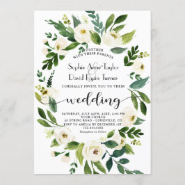 Convite Casamento de Manuscrito Floral Branco de Watercolo