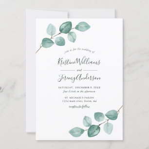 Convite Casamento de Manuscrito Preto de Eucalyptus Waterc
