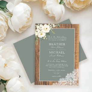 Convite Casamento de Manuscritos de Madeira Verde-Floral B
